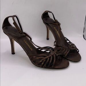 Enzo Angiolini Bronze Metallic strappy heels Stilettos shoes Leather Women’s 5.5